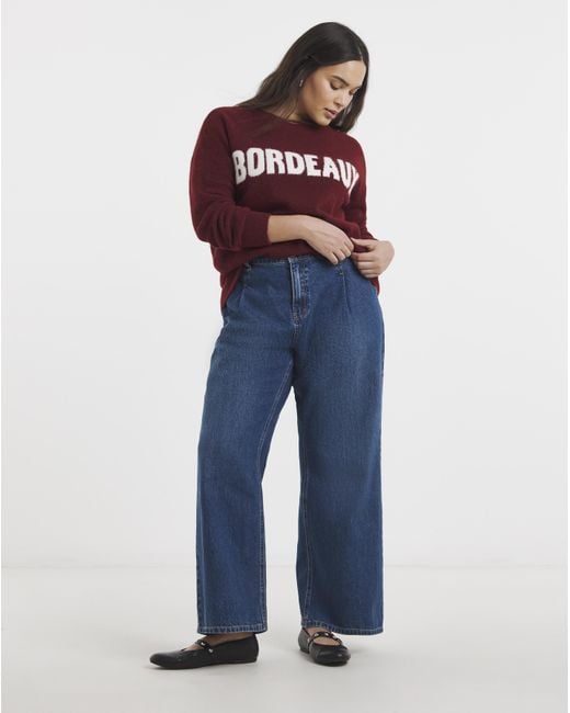 Simply Be Red Slogan Knitted Crew Neck Jumper