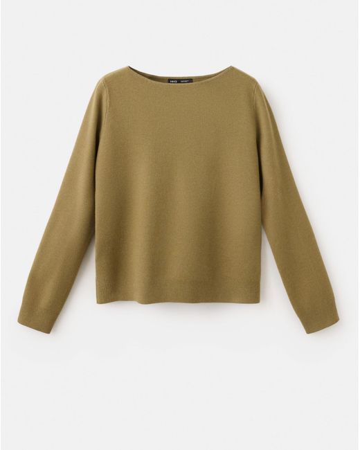 Mango Green Fine Knit Boat-Neck Sweater