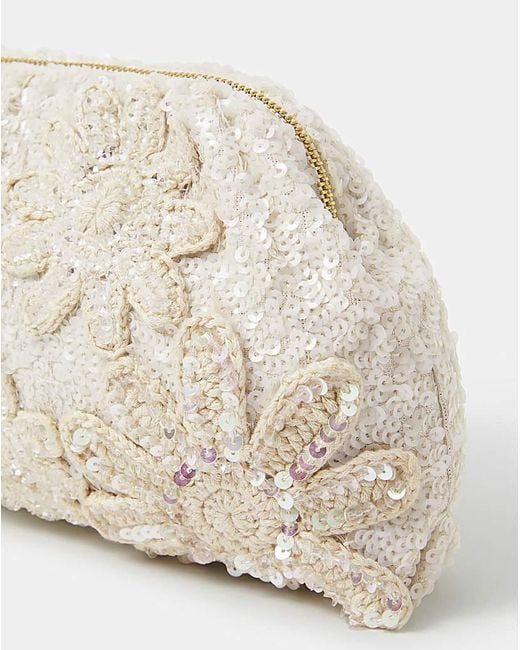 Accessorize Natural Macrame Sequin Clutch Bag