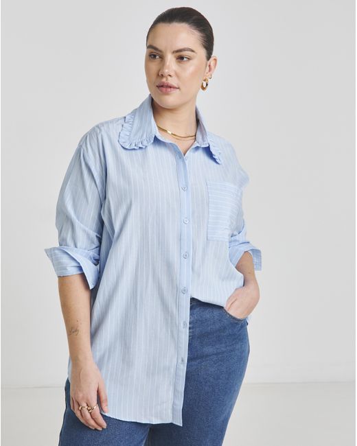 Simply Be Blue Ruffle Collar Shirt