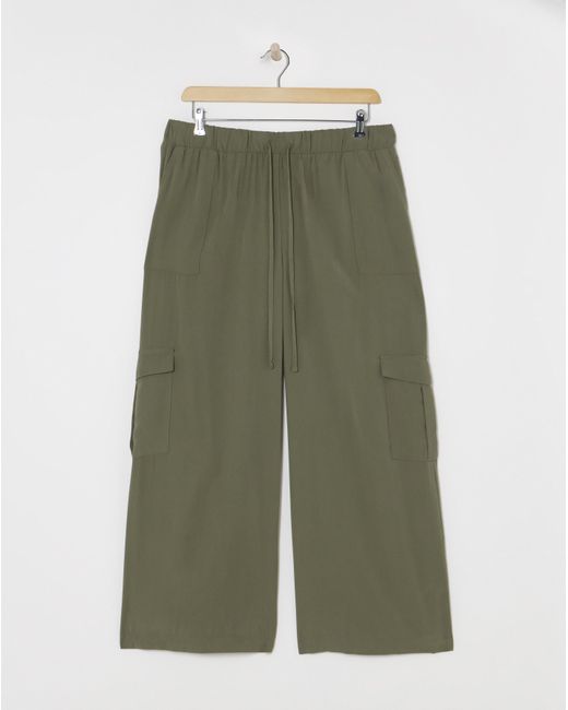 Simply Be Green Drawcord Waist Utility Wide Leg Trouser