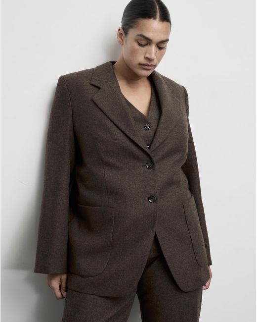 Mango Brown Speckled Wool Suit Blazer
