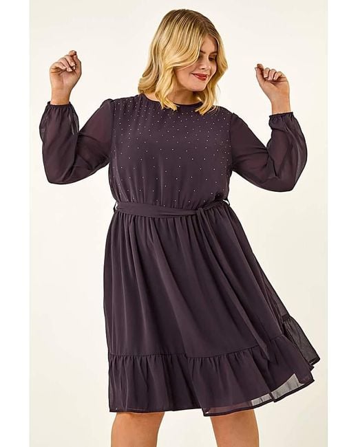 Roman Curve Purple Hotfix Tie Waist Dress