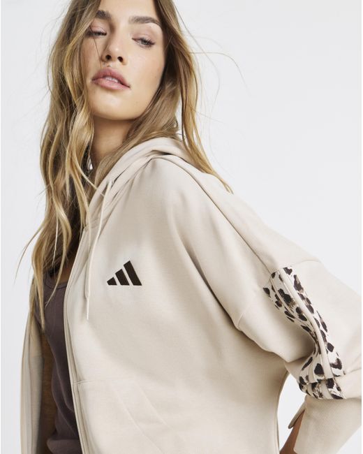 Adidas Natural Animal Print 3-Stripes Hooded Top