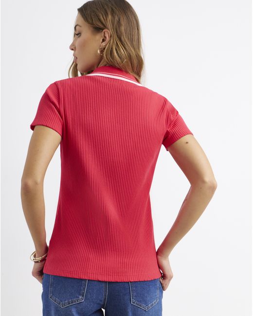 Simply Be Red Polo Collar Short Sleeve Top