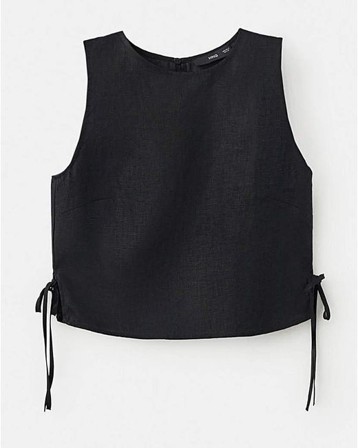 Mango Black Linen Top With Ties