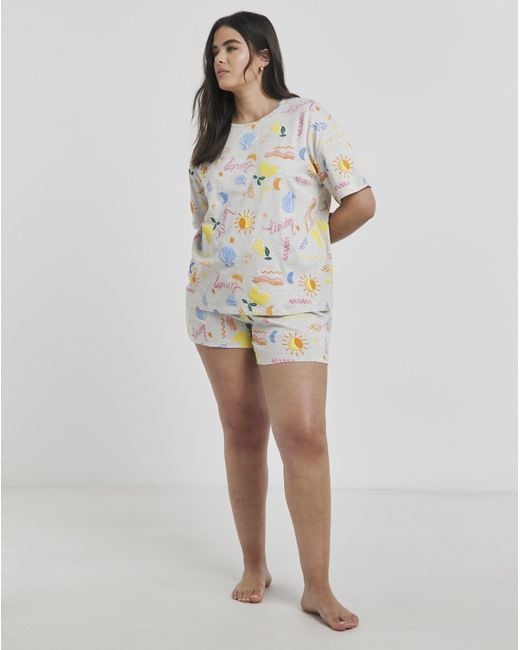 Simply Be Gray Lemon Print Value Shortie Set