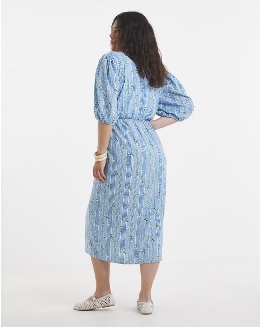 Simply Be Blue Stripe Historic Detail Midi Dress