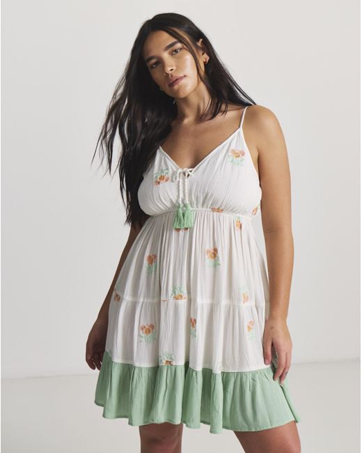 Figleaves Green Mini Embroidered Beach Dress