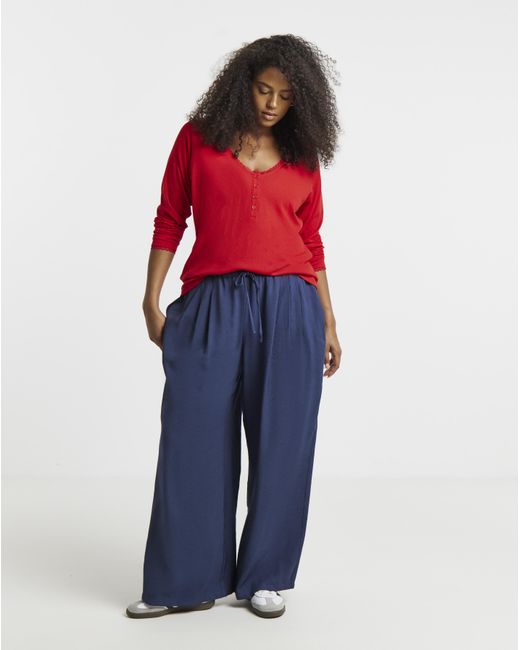 Simply Be Red Ribbed Lace Ls Henley