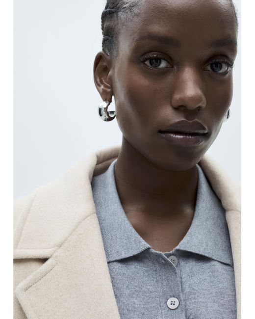 Mango White Double Breasted Wool Coat