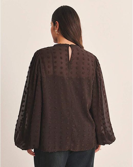 Simply Be Black Dobby Exaggerated Sleeve Blouse