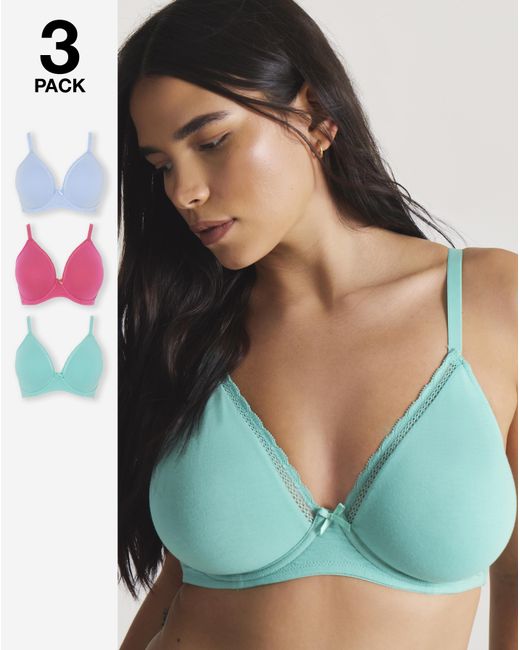 Pretty Secrets Blue 3 Pack Claire Cotton Wired Full Cup Bras