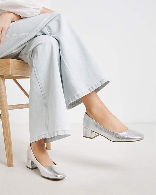 Heavenly Soles Blue Low Block Heel Court Shoes Ex Wide