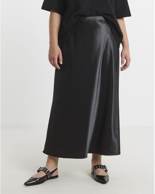 Simply Be Black Satin Maxi Skirt