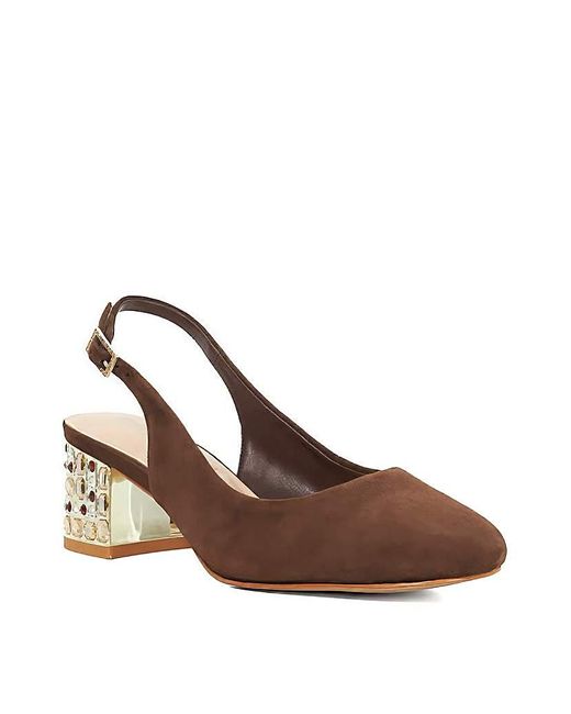 Dune Brown Catharine Suede Slingback Heel