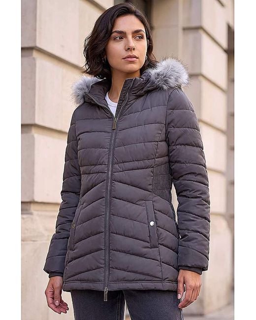 Roman Blue Roman Faux Fur Hooded Quilt Coat