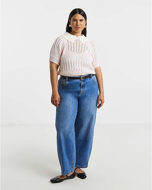 Simply Be Pink Collared Pointelle Knitted Top