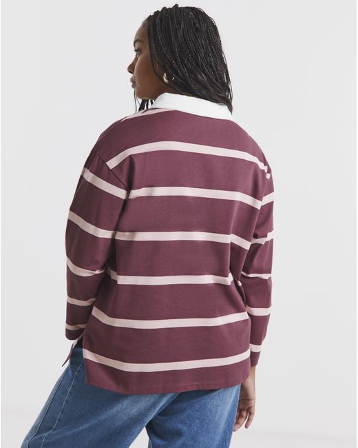 Simply Be Red Long Sleeve Stripe Rugby Top