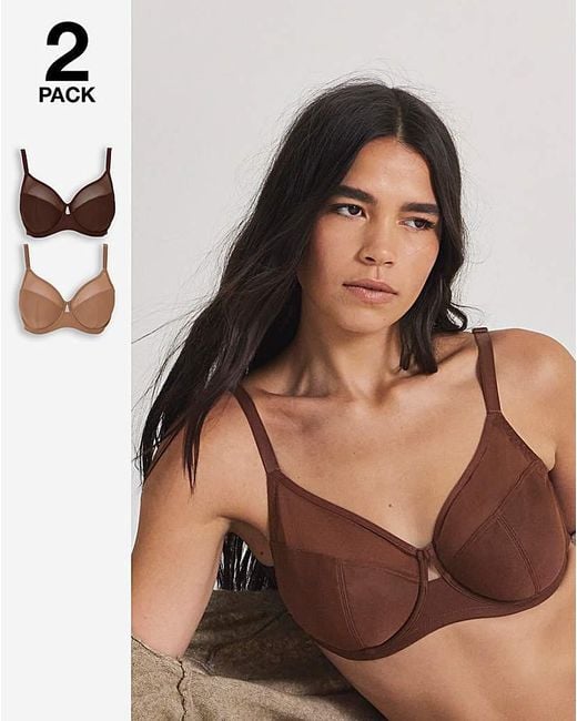 Pretty Secrets Brown 2 Pack Maisie Mesh Minimiser Bras