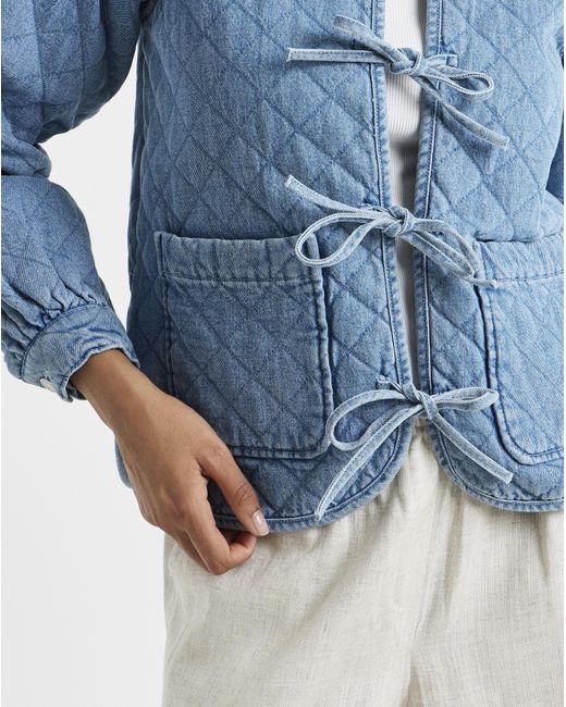 Simply Be Blue Quilted Tie Front Denim Jacket