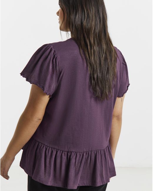 Simply Be Purple Ruffle Sleeve Peplum Tee