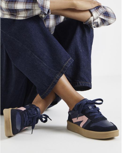 JD Williams Blue Leather Retro Trainer Eee Fit