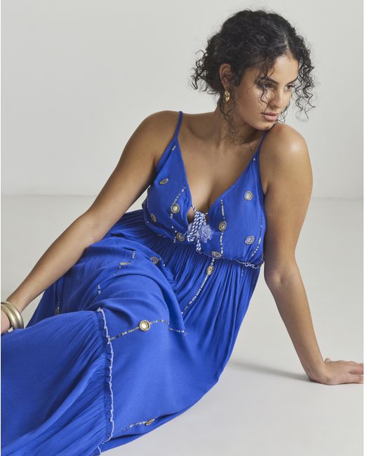 MAGISCULPT Blue Mirror Trims Maxi Beach Dress