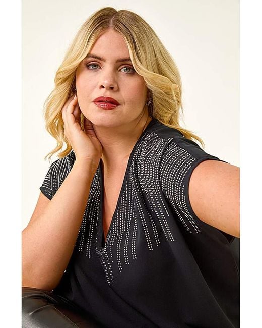 Roman Curve Black Hotfix Woven Top
