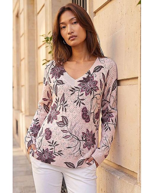 Roman Pink Roman V-Neck Floral Print Jumper