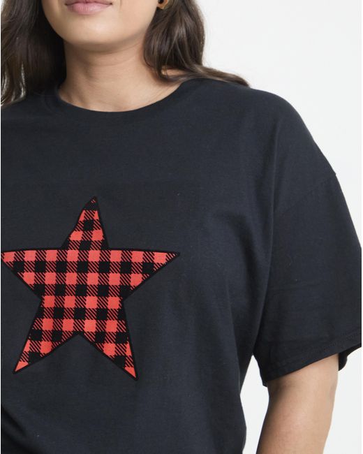 Simply Be Blue Check Star Graphic Oversized T-Shirt