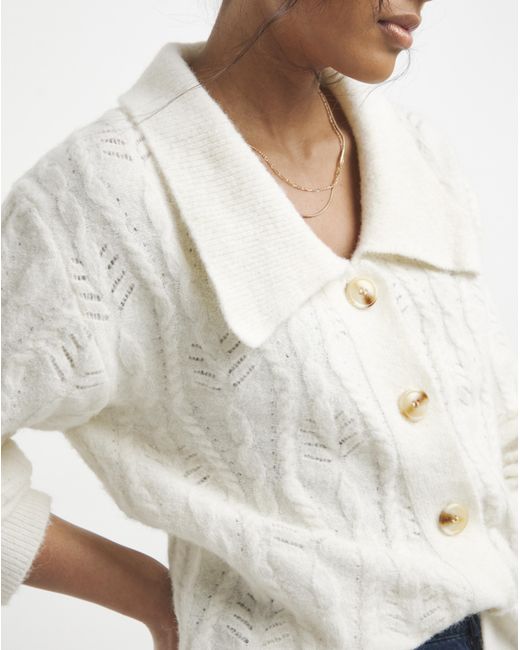 Simply Be White Cable Knit Collar Cardigan