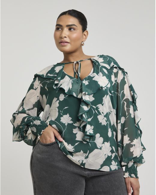 Joanna Hope Green Romantic Ruffle Blouse