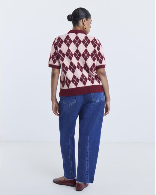Simply Be Blue Argyle Short Sleeve Cardigan