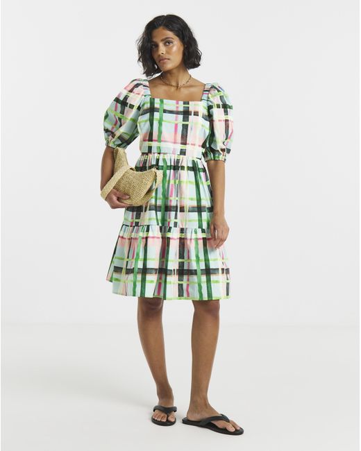 Twisted Wunder Green Cotton Check Mini Dress
