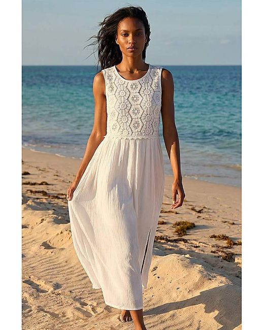 Roman Blue Roman Crochet Bodice Midi Dress
