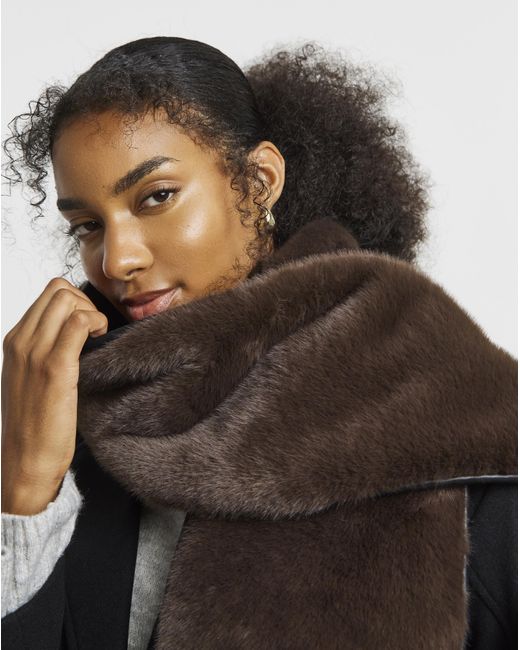 JD Williams Black Faux Fur Pu Trim Scarf