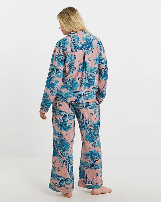 Figleaves Blue Printed Viscose Pyjama Set