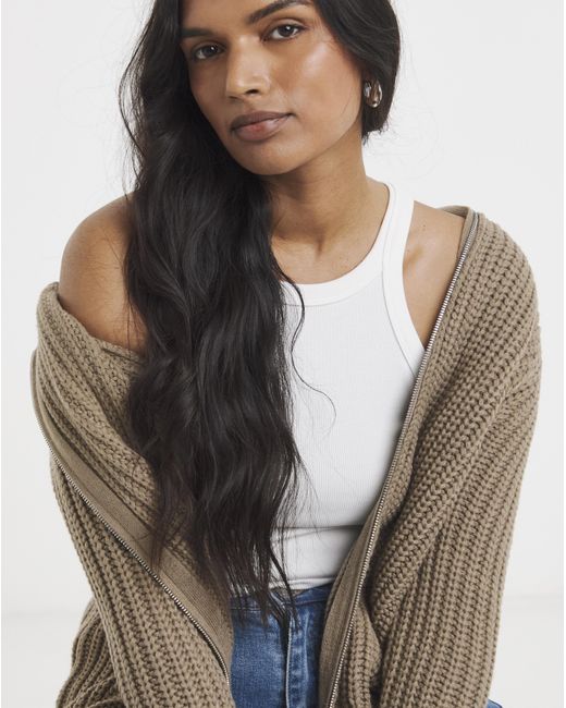 Simply Be Brown Chunky Zip Through Cardigan