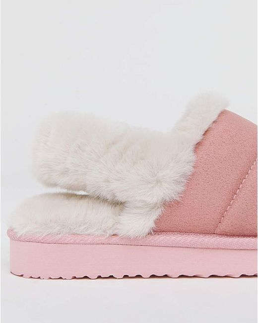 Simply Be Pink Slingback Fluffy Slipper Wide