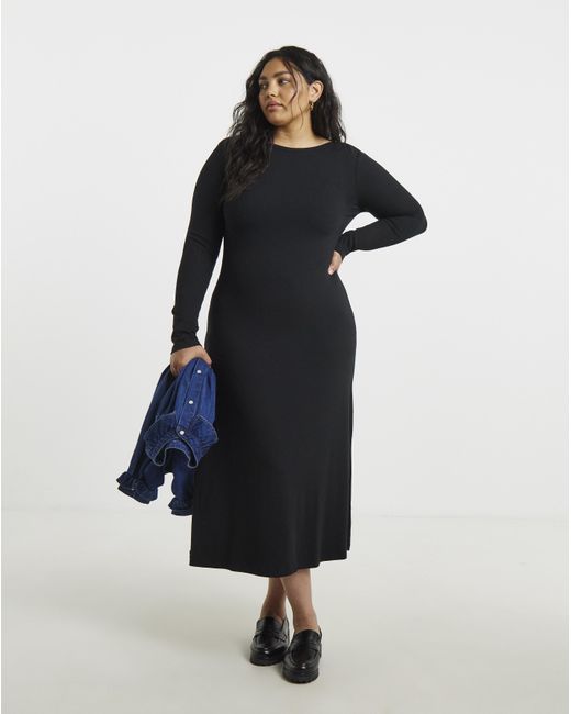 Tommy Hilfiger Black Rib Flare Midi Dress