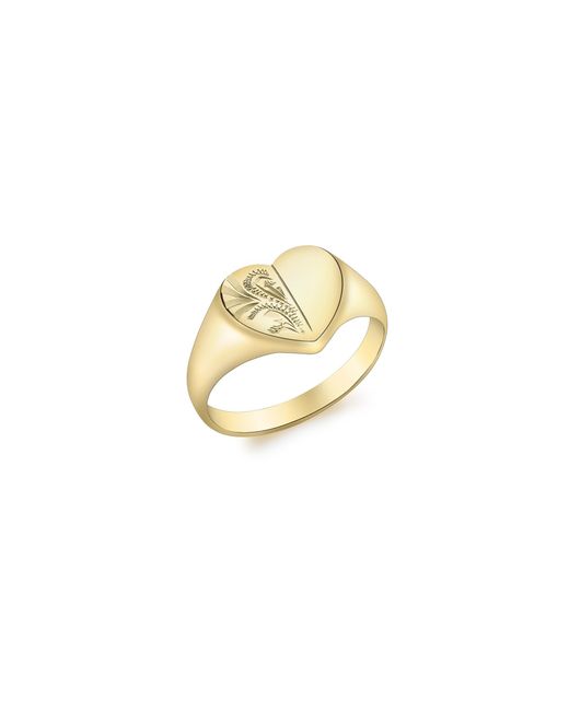 iJewel Metallic 9Ct Half-Engraved Heart Signet Ring