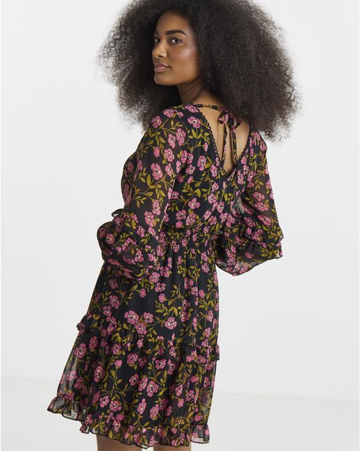 Simply Be Brown Shirred Cuff Sleeve Skater Dress