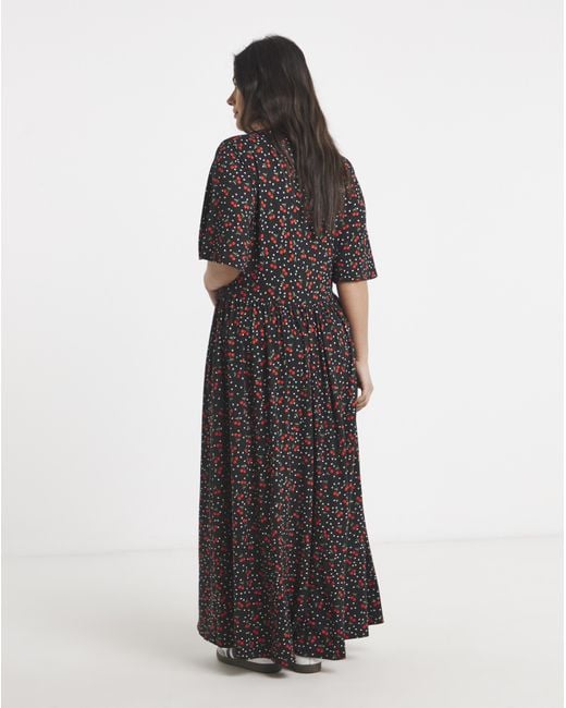Simply Be Black Cherry Print Jersey Maxi Dress