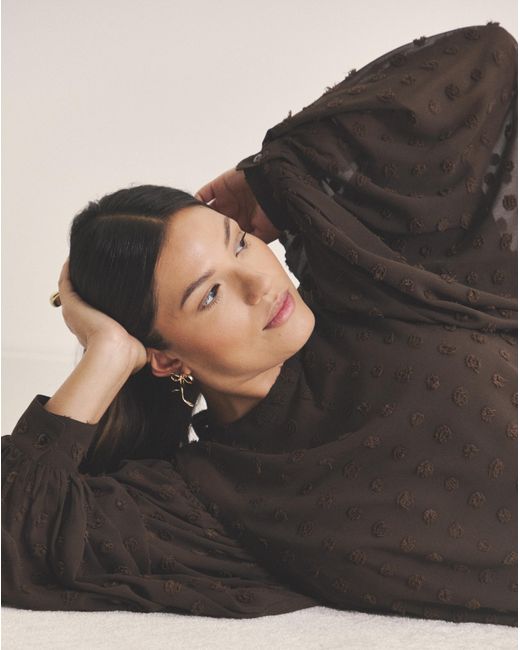 Simply Be Black Dobby Exaggerated Sleeve Blouse