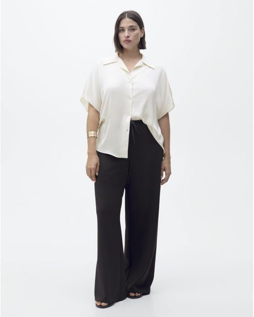 Mango White Short Sleeveed Satin Shirt