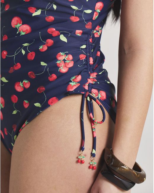 MAGISCULPT Blue Cherry Print Bandeau Swimsuit