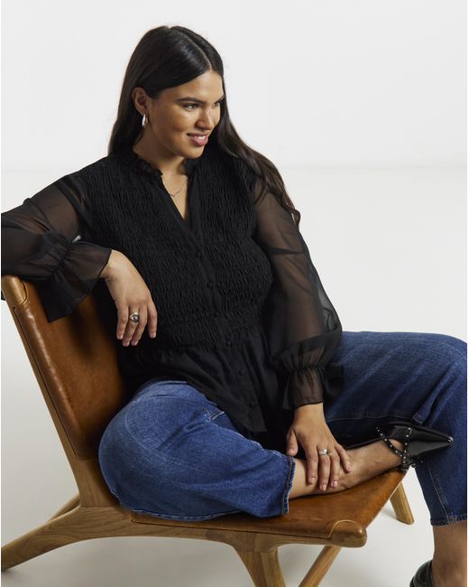 Simply Be Black Shirred Georgette V-Neck Blouse