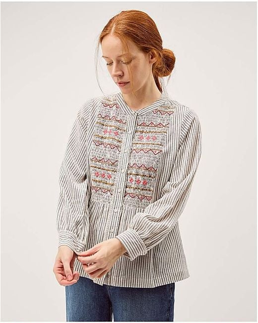 Monsoon Natural Hettie Shirred Stripe Shirt