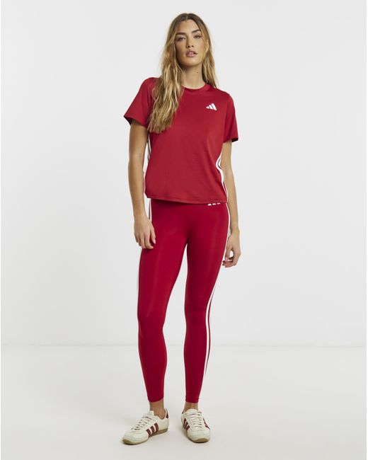 Adidas Red 3 Stripe Crew Neck Top